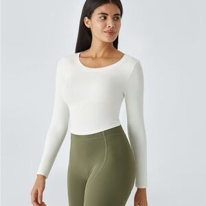 Halara Long Sleeve Crop Ballet Top Women's Size L Green Tie Back Activewear‎